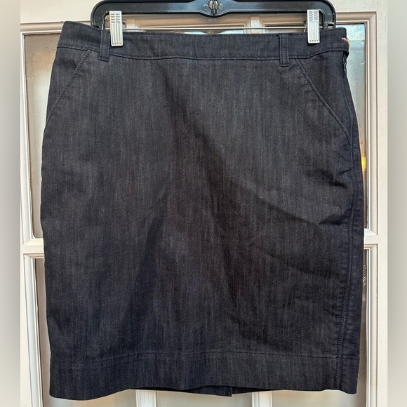 Vintage Lilly Pulitzer Skirt Dark Gray Twill Denim Pencil Lion Button Size 8 Med - Picture 1 of 13